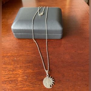 Vintage Artisan Mexico Sun and Moon Pendant Necklace in Sterling Silver 925